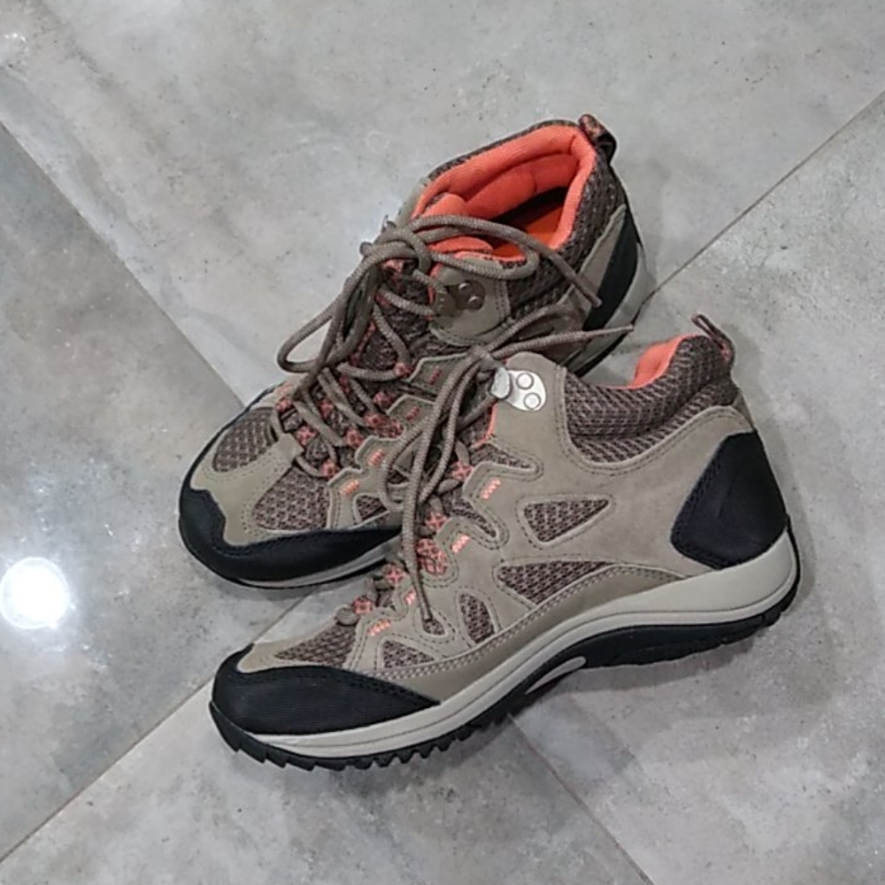 Merrell Women's Lace Up Boots - Tan and Black with Orange Accents